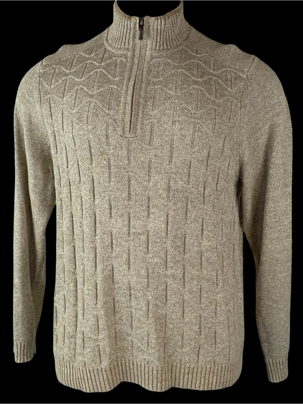 Tommy Bahama 1/4 Zip Sweater M Beige Oatmeal Textured Diamond Cable Knit (286)